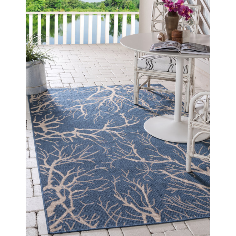 Ebern Designs Andover Floral Blue Indoor / Outdoor Area Rug & Reviews